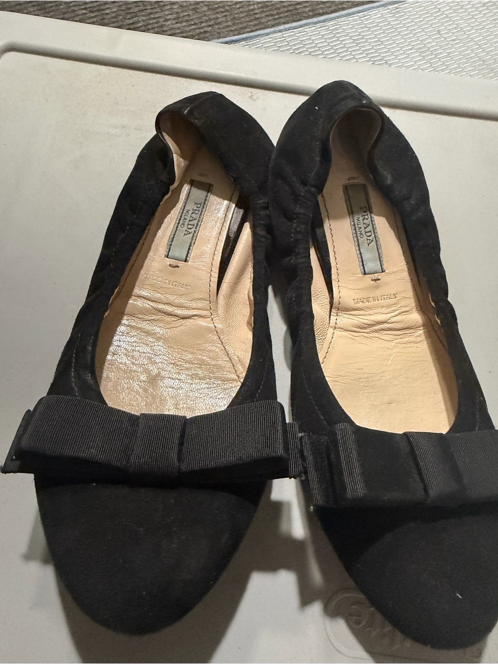 Prada Black Suede Bow Flats
